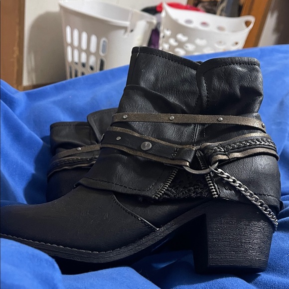 Black Ankle Boots with Strap Detail - Picture 3 of 4